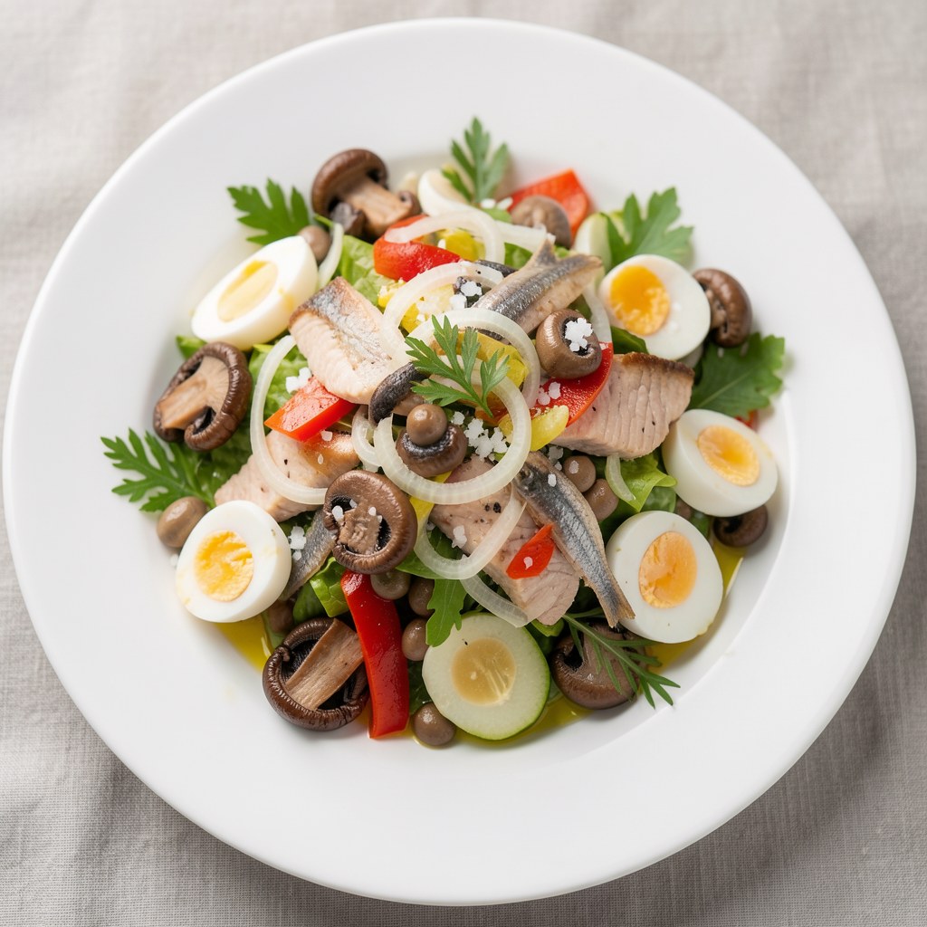 Sałatka ze śledziami i pieczarkami