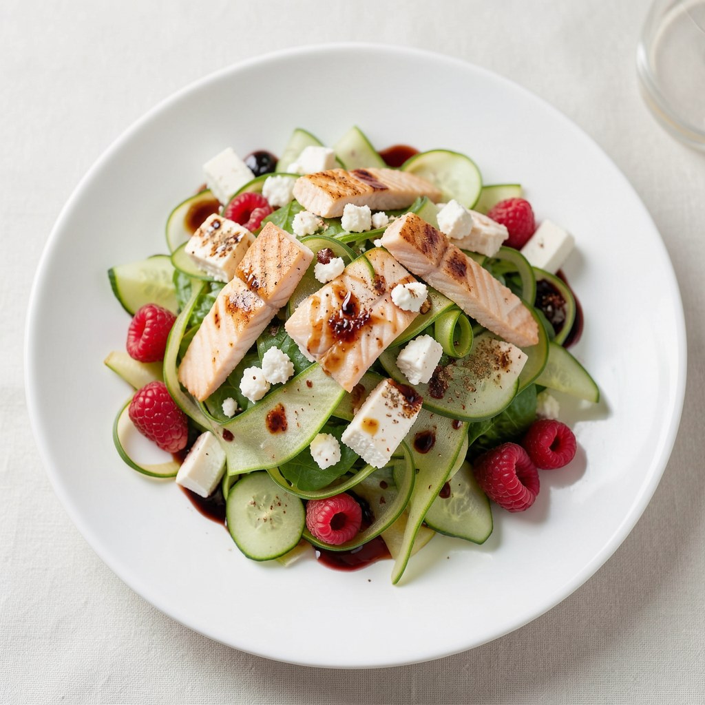 kolorowa sałatka z ogórkiem i łososiem