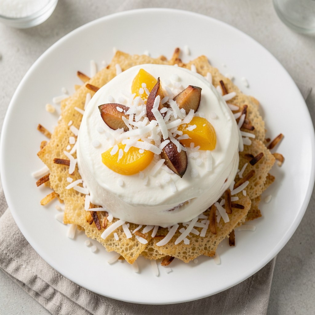 Sernik z owocami na cieście kokosowym