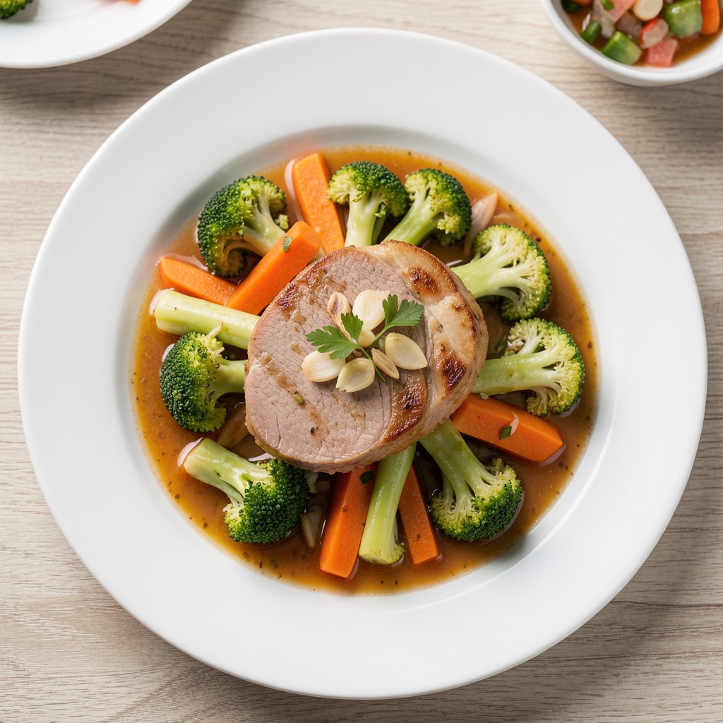 Polędwiczka wieprzowa z brokułami i czosnkiem