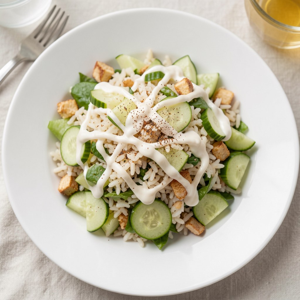 Sałatka z ryżu, koperku i ogórka