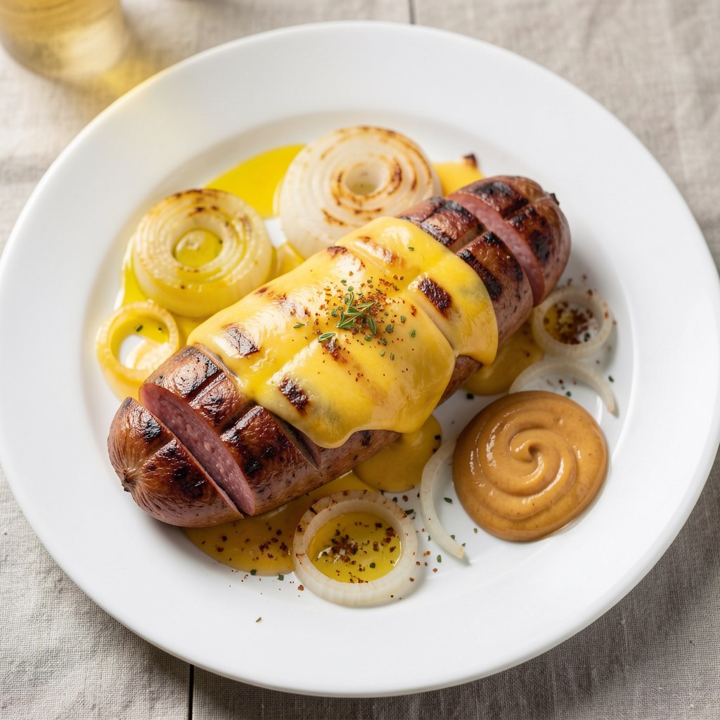 Kiełbaska z grilla z serem żółtym