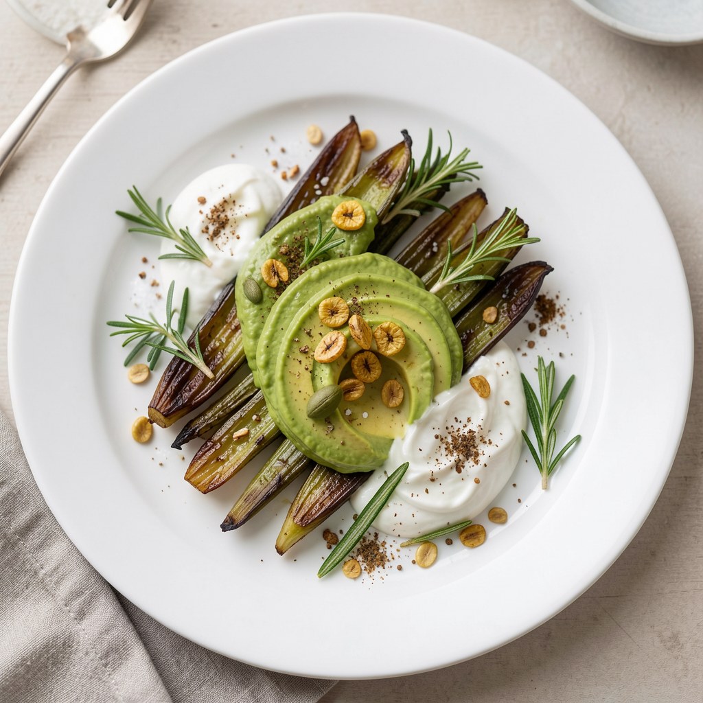 seler pieczony z dipem z awokado