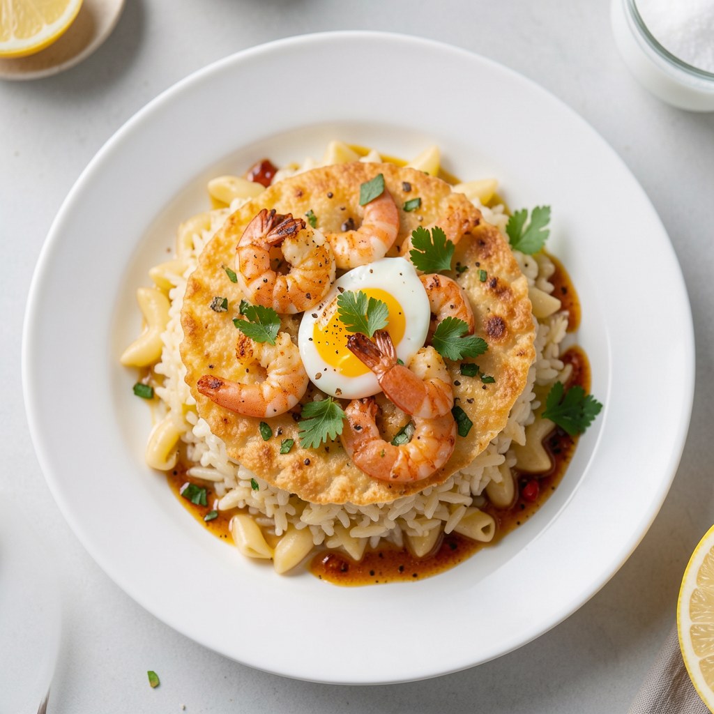 makaron ryżowy z ze smażonymi krewetkami