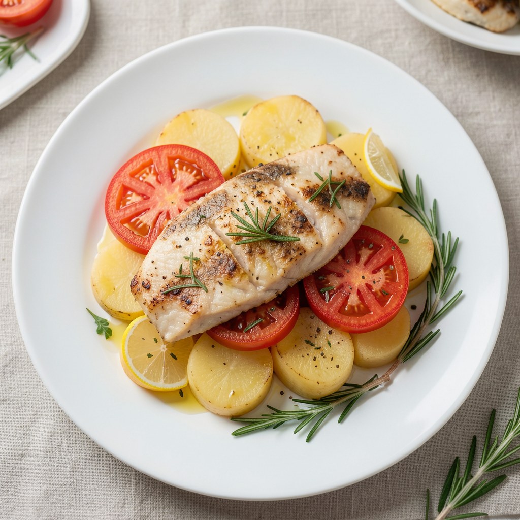 Ryba z ziemniakami i pomidorami