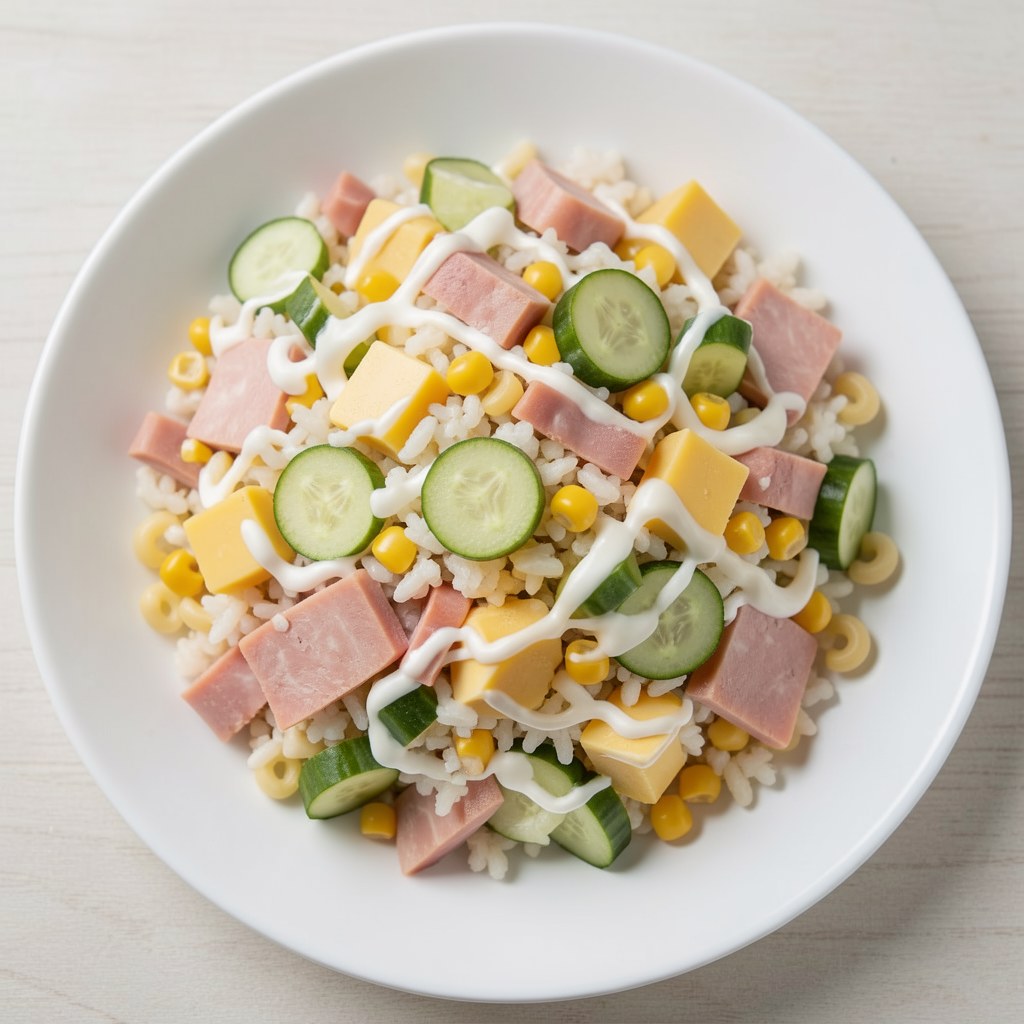 Sałatka z makaronikiem typu ryżyk.