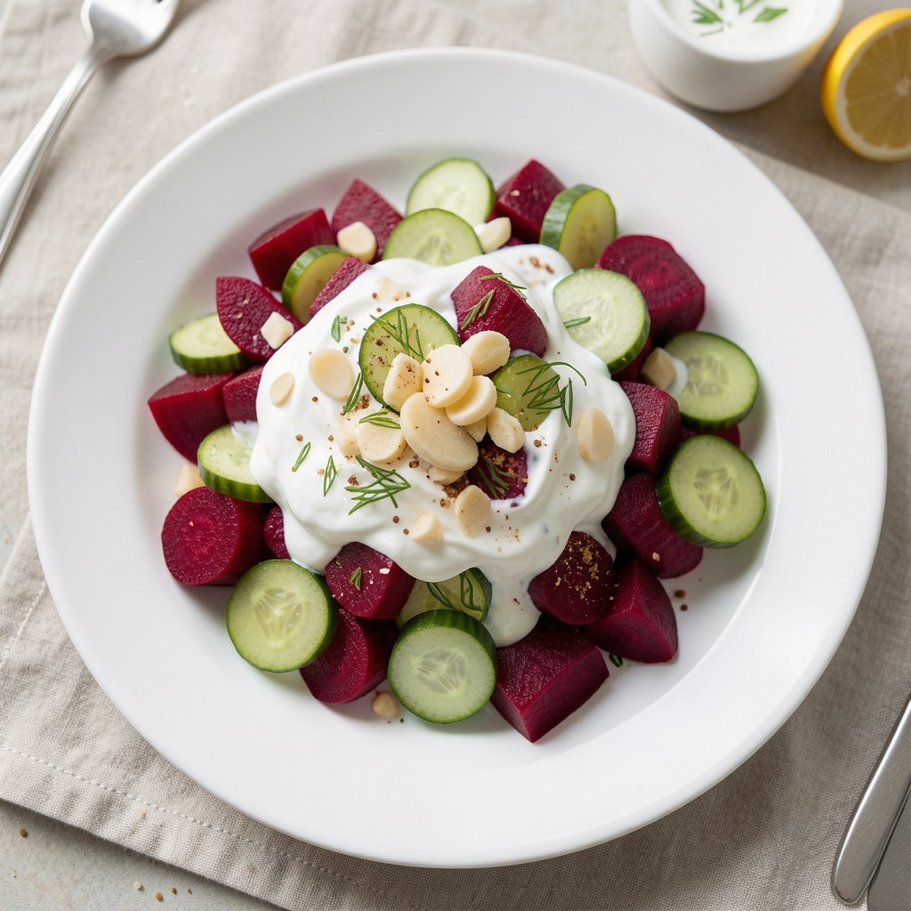 Sałatka z buraków i ogórków w sosie koperkowym