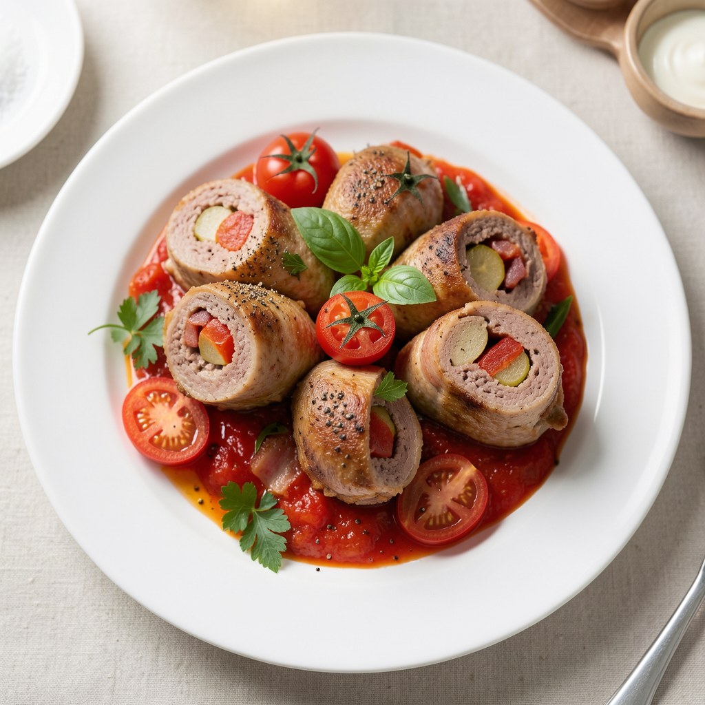 Zrazy wołowe z ogórkiem i pomidorami