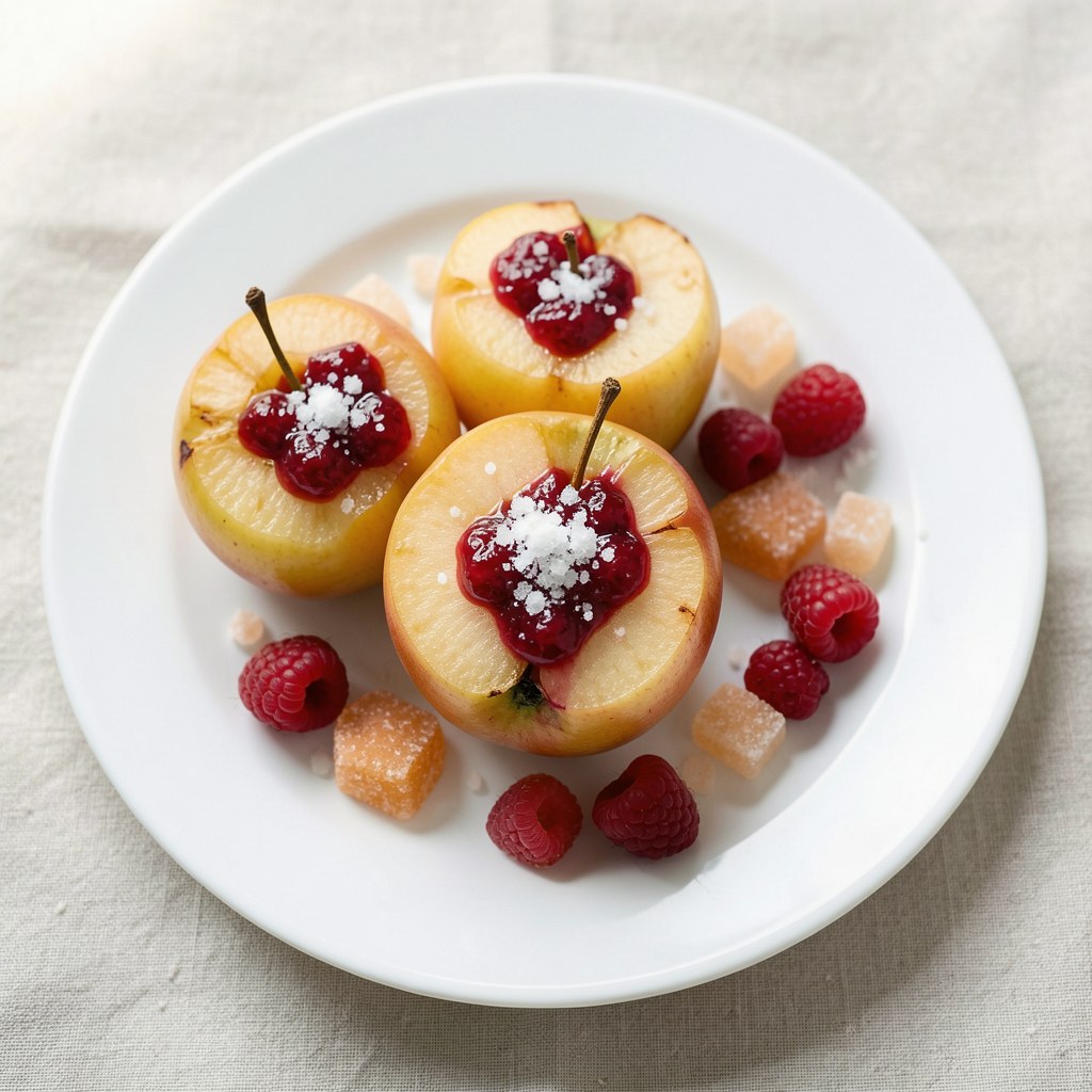 Pieczone jabłka z musem truskawkowym