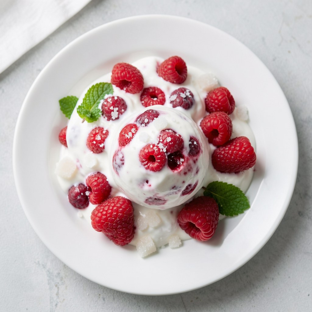 Mróżony jogurt z malinami