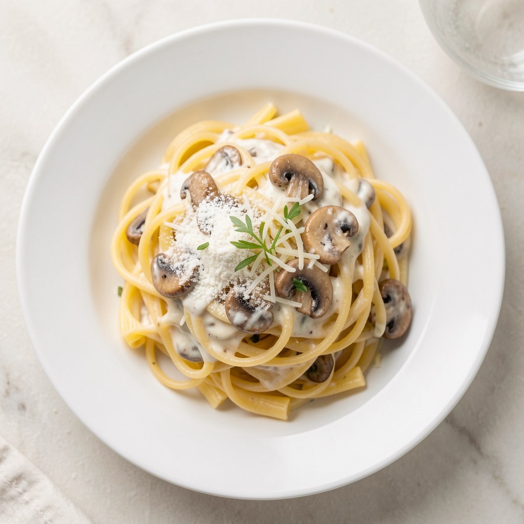 Makaron z sosem pieczarkowym