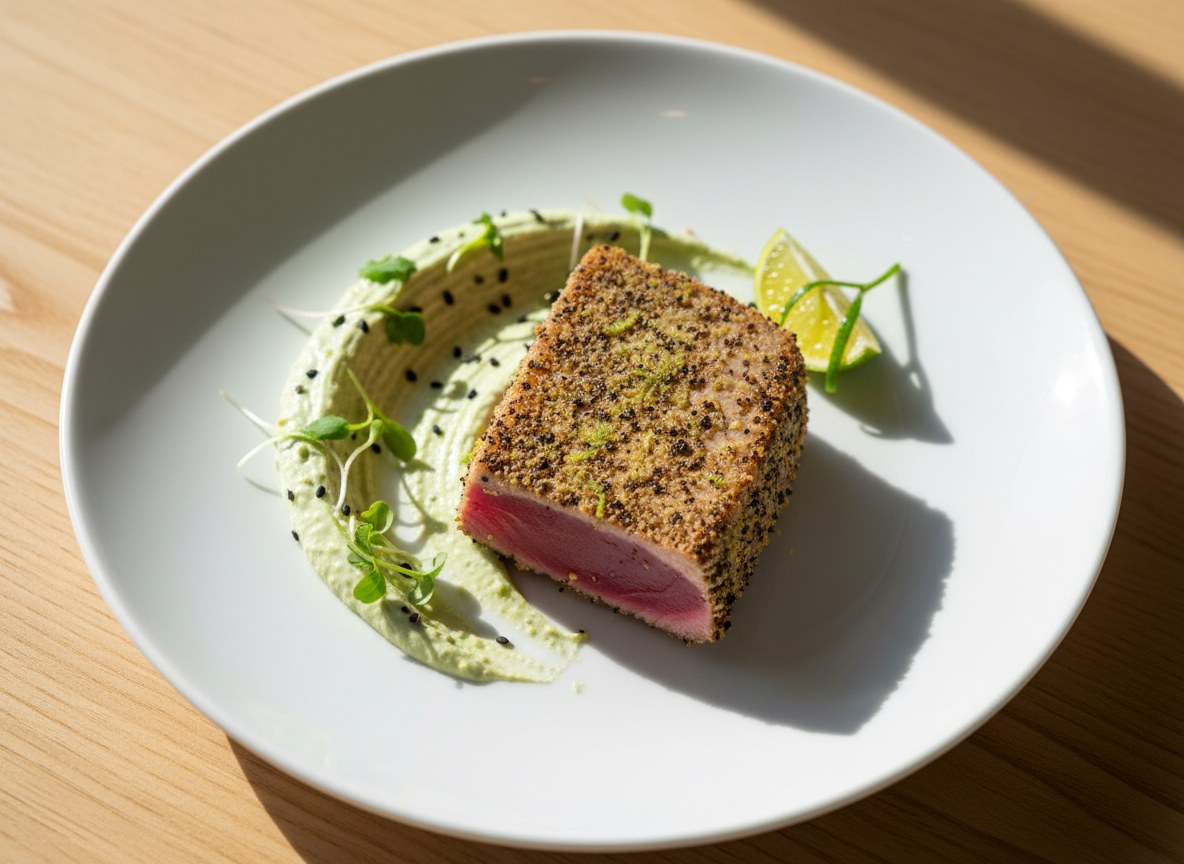 Tuńczyk w kruszonce pieprzowo-limonkowej z majonezem wasabi