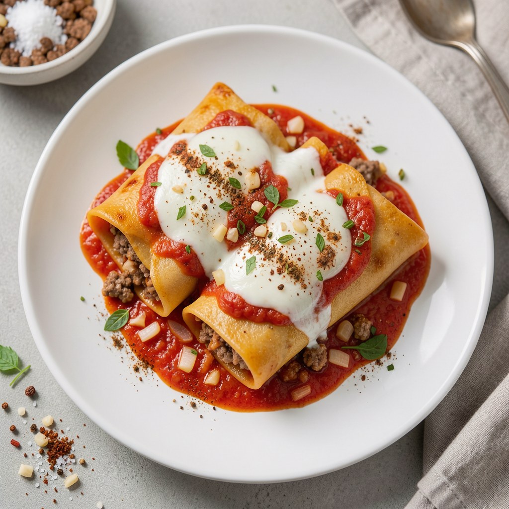 Cannelloni z mięsnym farszem i mozzarella
