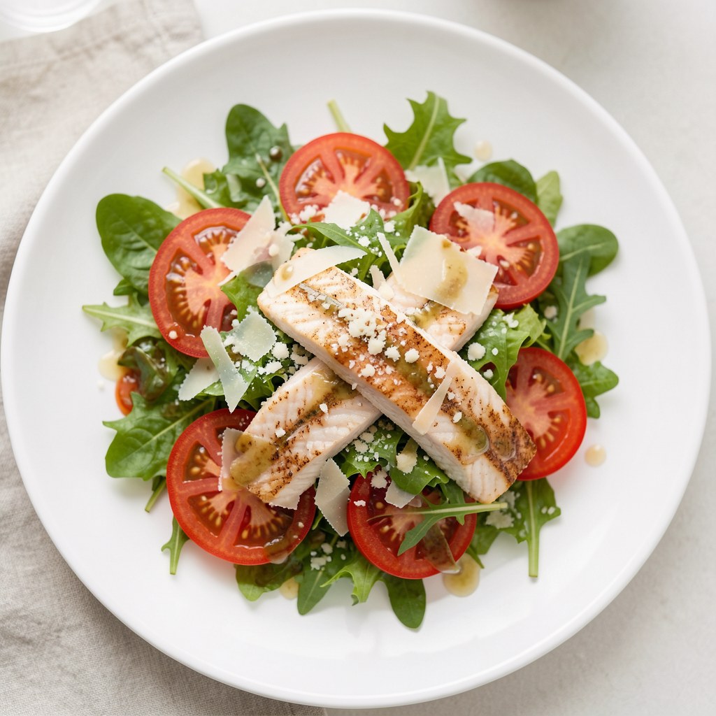 Sałatka z łososiem,pomidorem i parmezanem