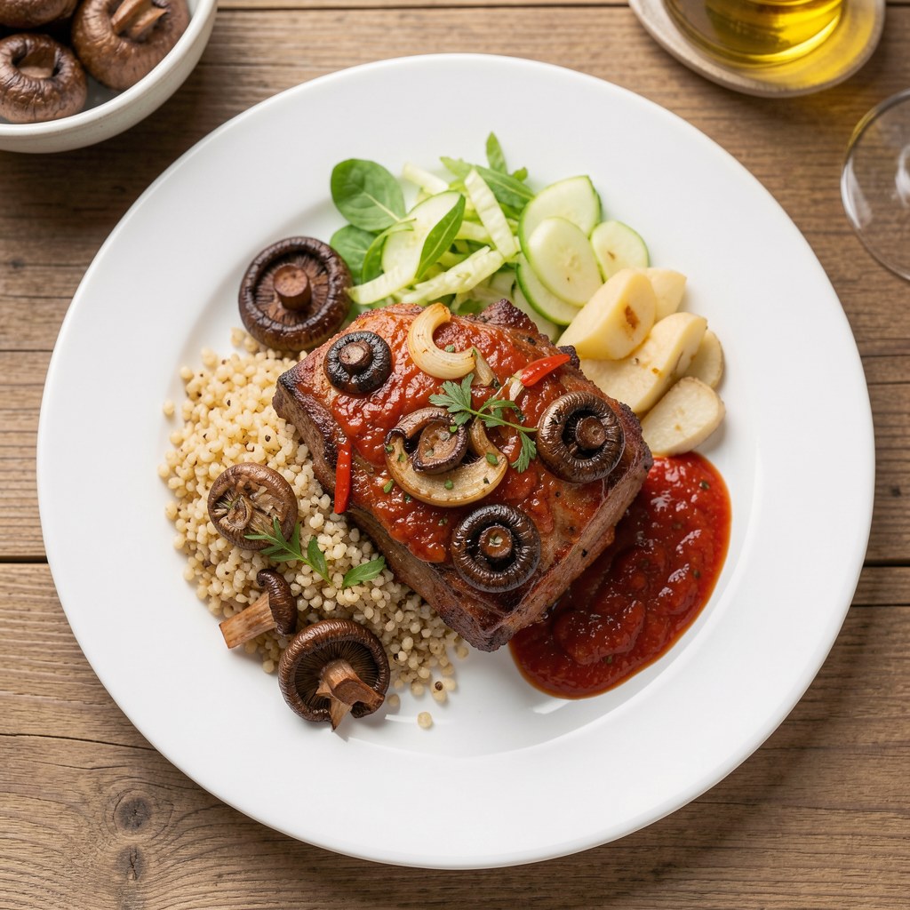 Soczyste żeberka z kaszą i surówką.