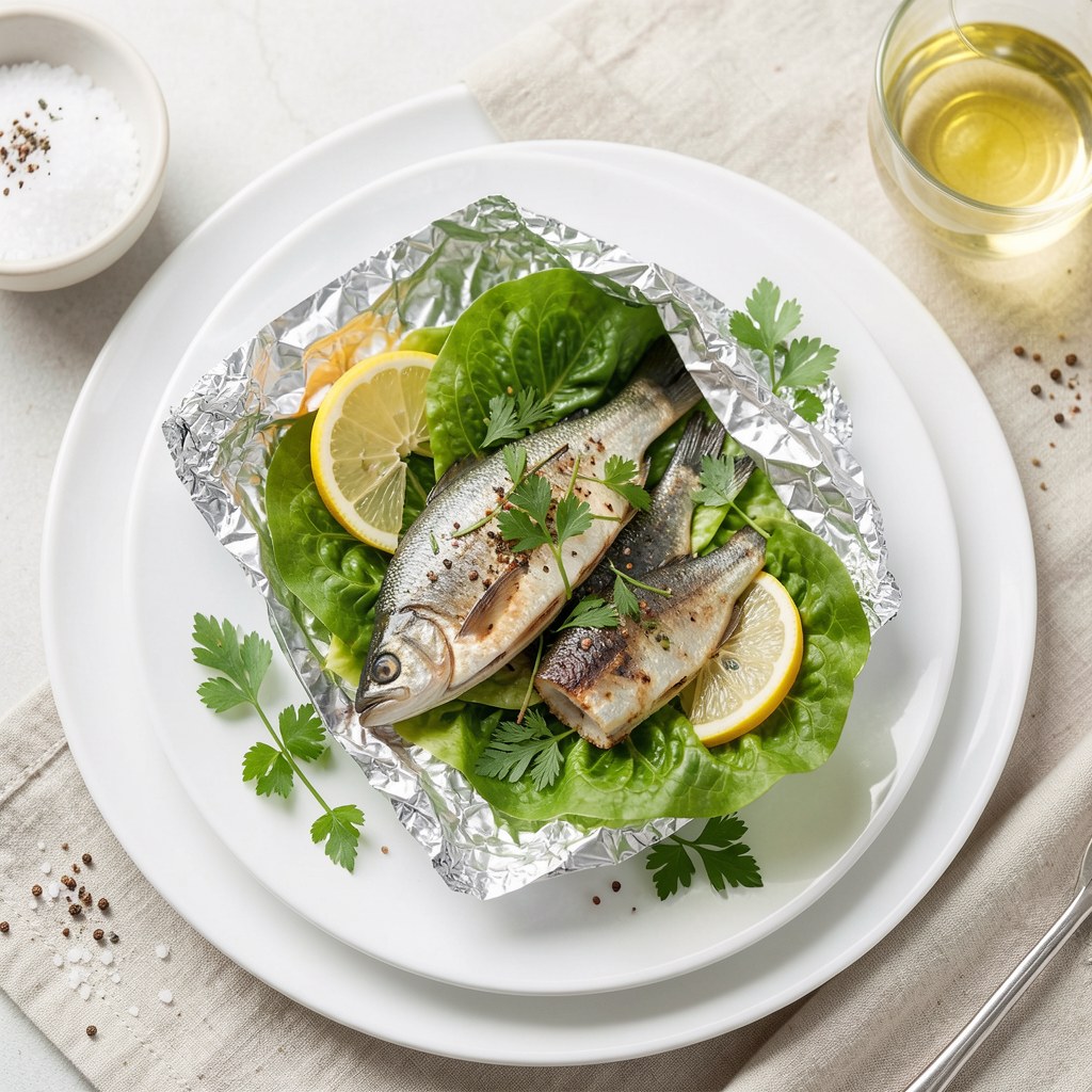 Pstrągi pieczone w liściach sałaty