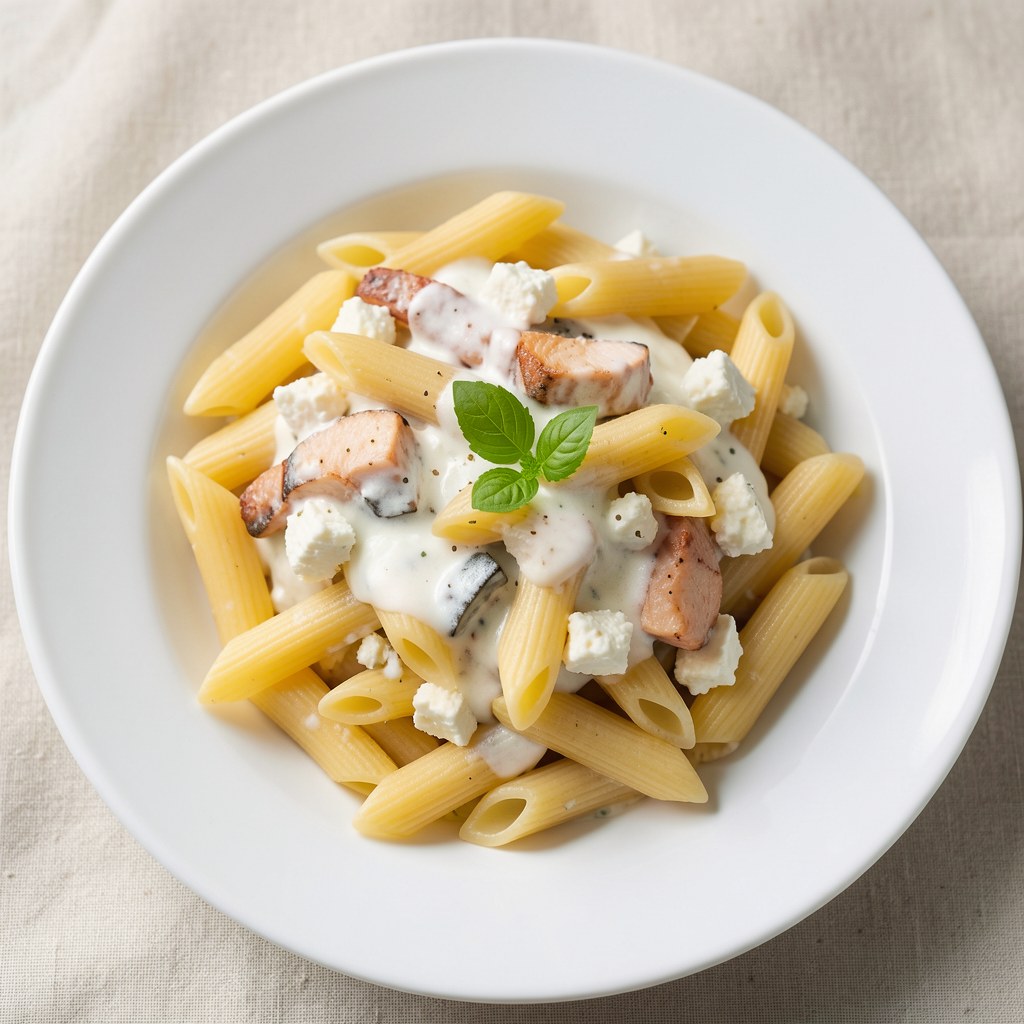 Penne z sosem z fety i tuńczyka