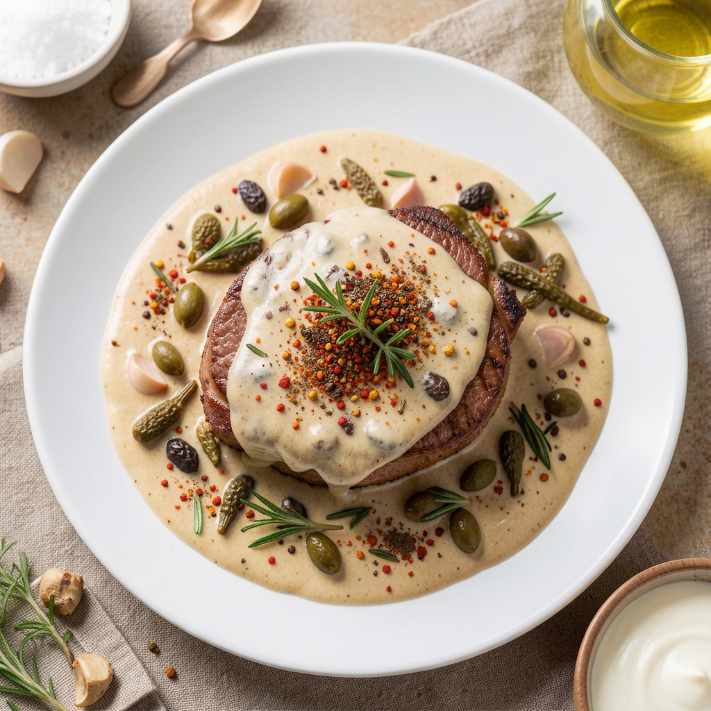 Polędwica wp z kaparami i kolorowym pieprzem