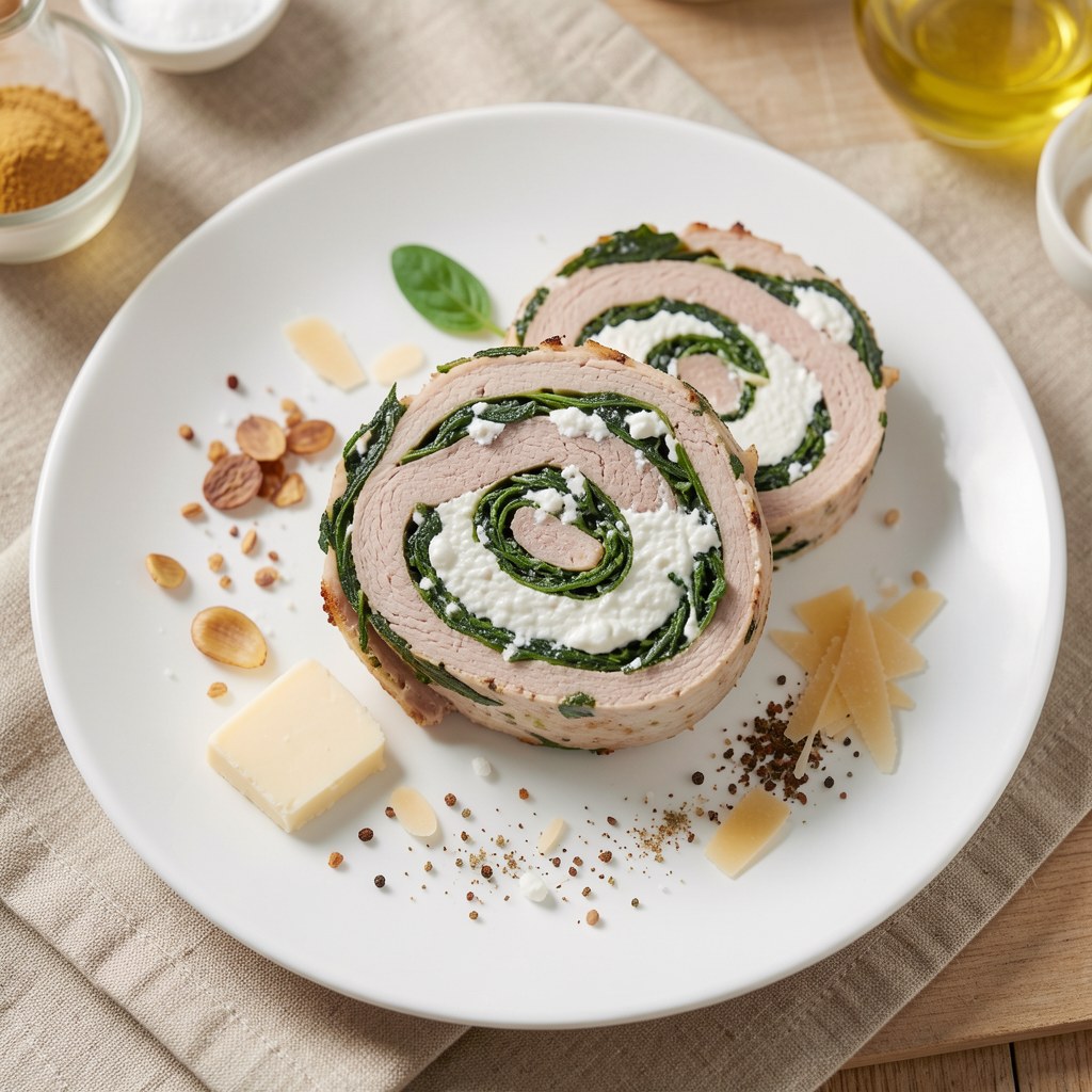 Rolada z indyka z kremowym szpinakiem z serem ricotta