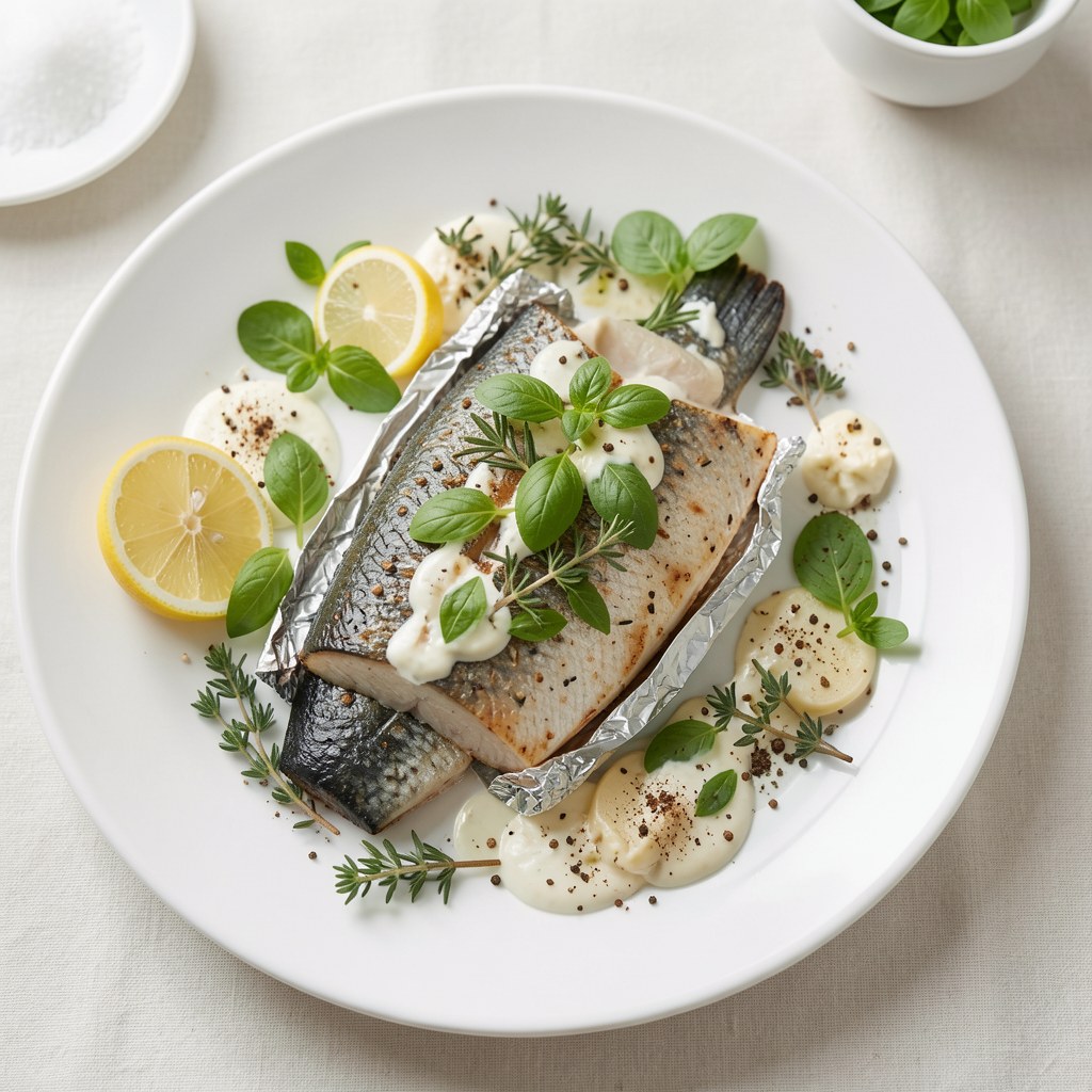 Pieczony pstrąg w ziołach
