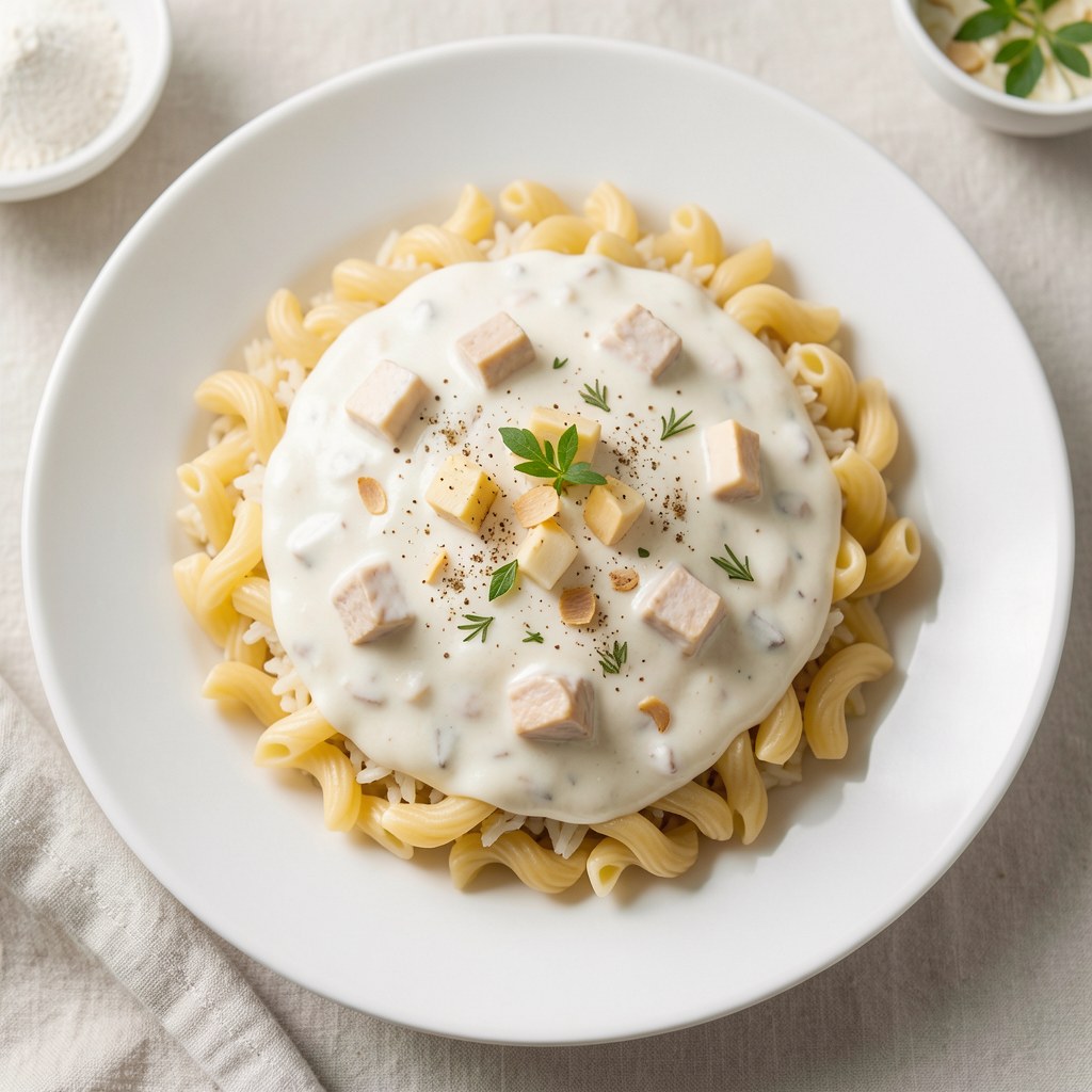 Sos serowy z nutą czosnku do makaronu lub ryżu