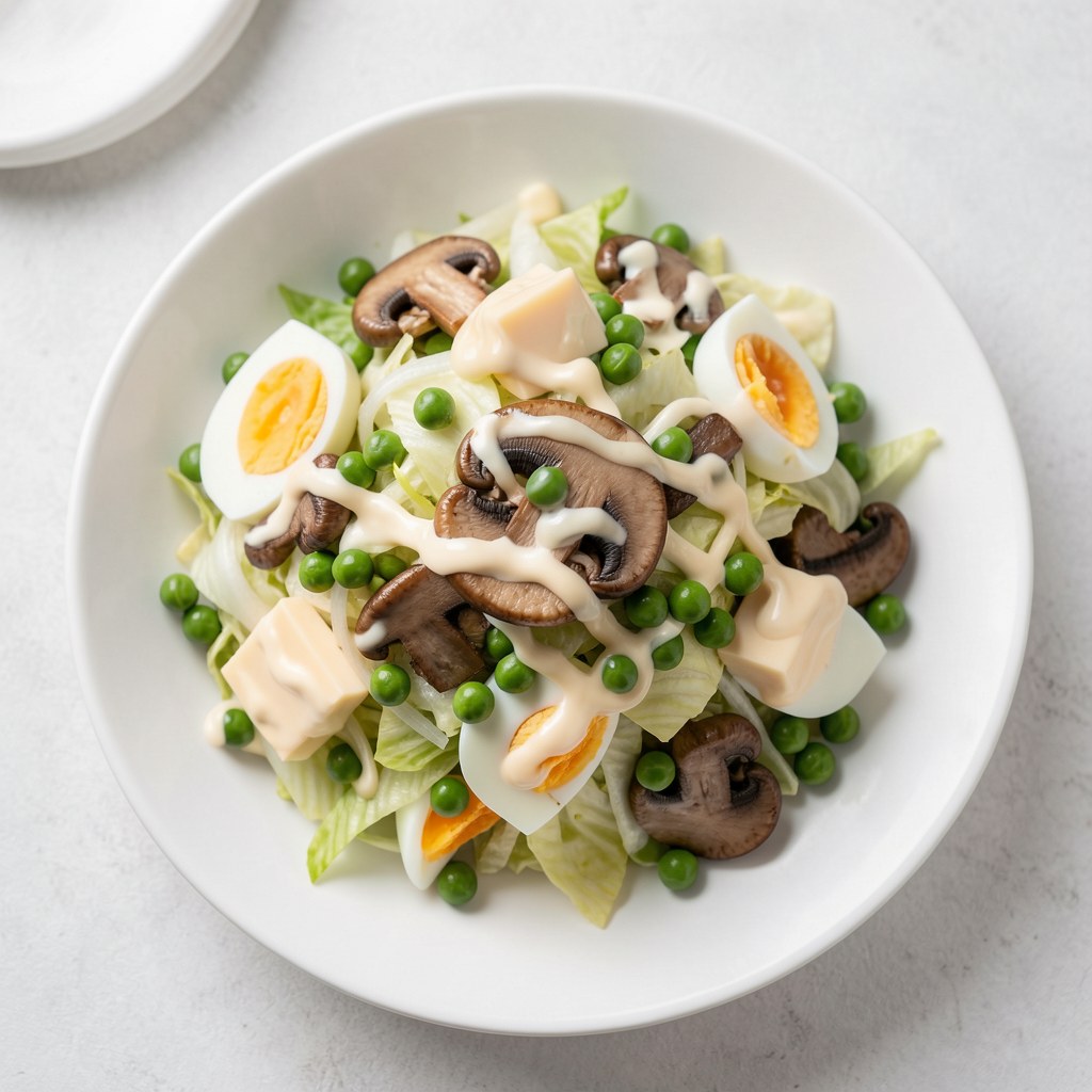 Szybka sałatka z pieczarkami i zielonym groszkiem