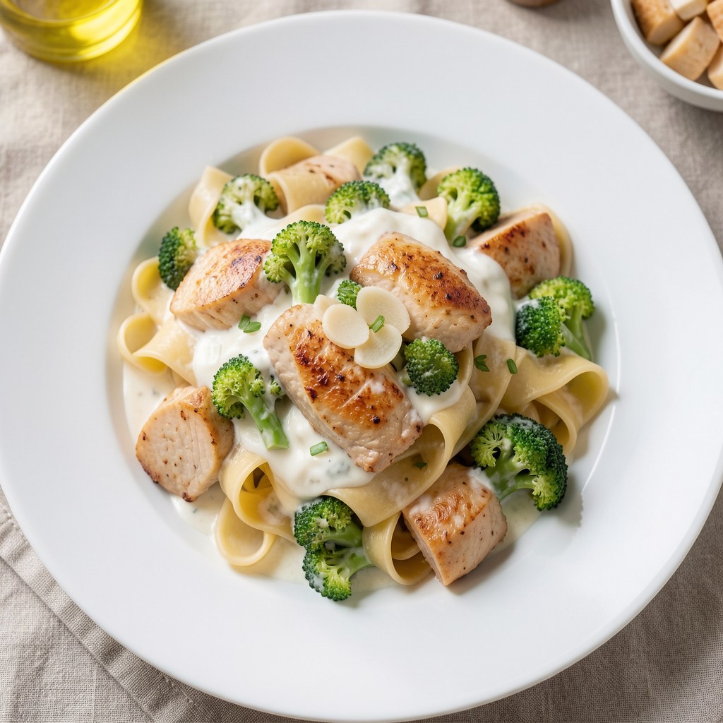 Pappardelle z kurczakiem i brokułami w sosie serowym