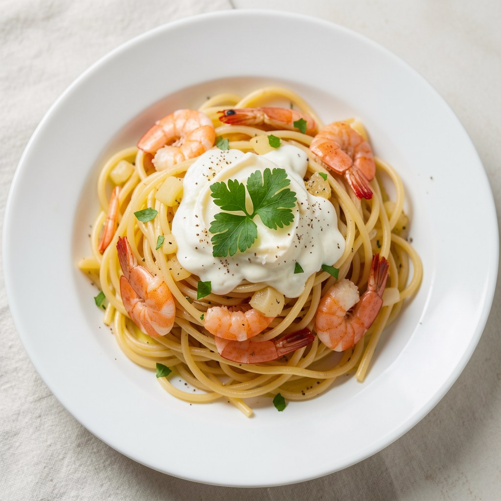 Czosnkowe spaghetti z krewetkami