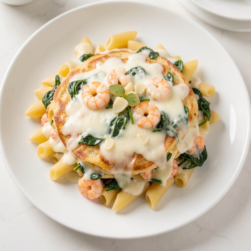 Zapiekanka z krewetkami i szpinakiem