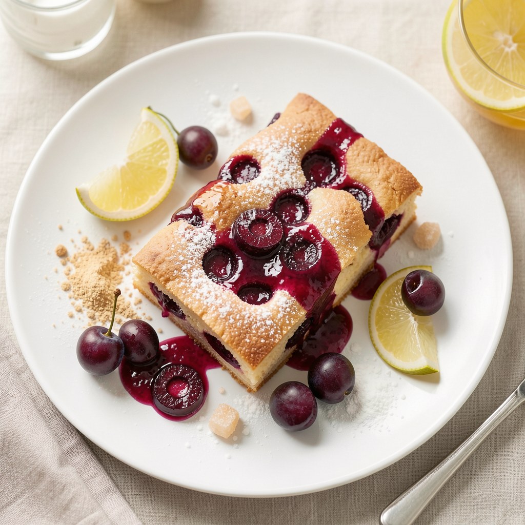Kruchy placek z wiśniami i galaretką