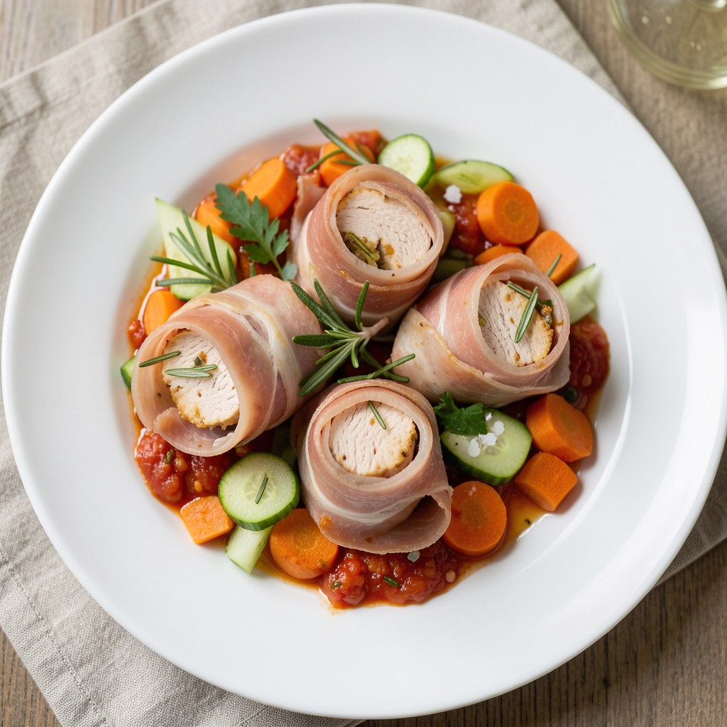 Mięso zawijane w szynkę