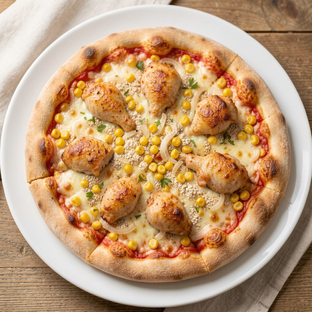 Pizza z kurczakiem, kukurydzą i cebulą