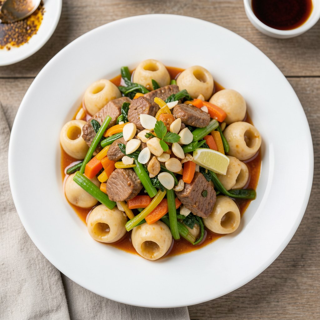 Makaron zasmażany z warzywami i wieprzowina