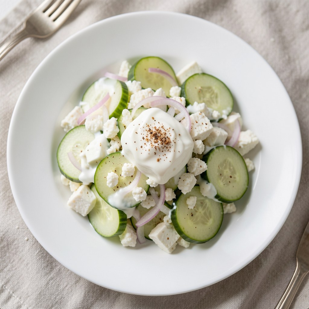 Mizeria z twarogiem i śmietaną