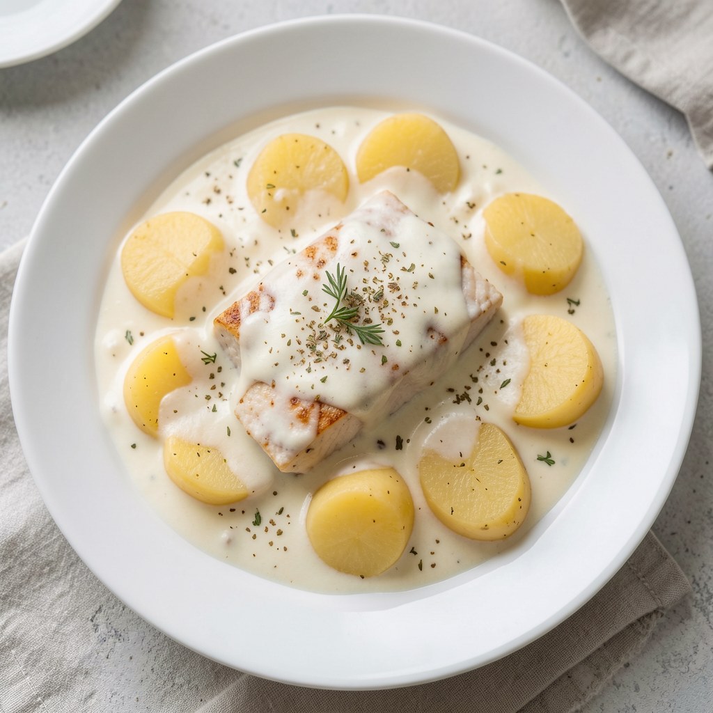 Ryba duszona w śmietanie z kartoflami