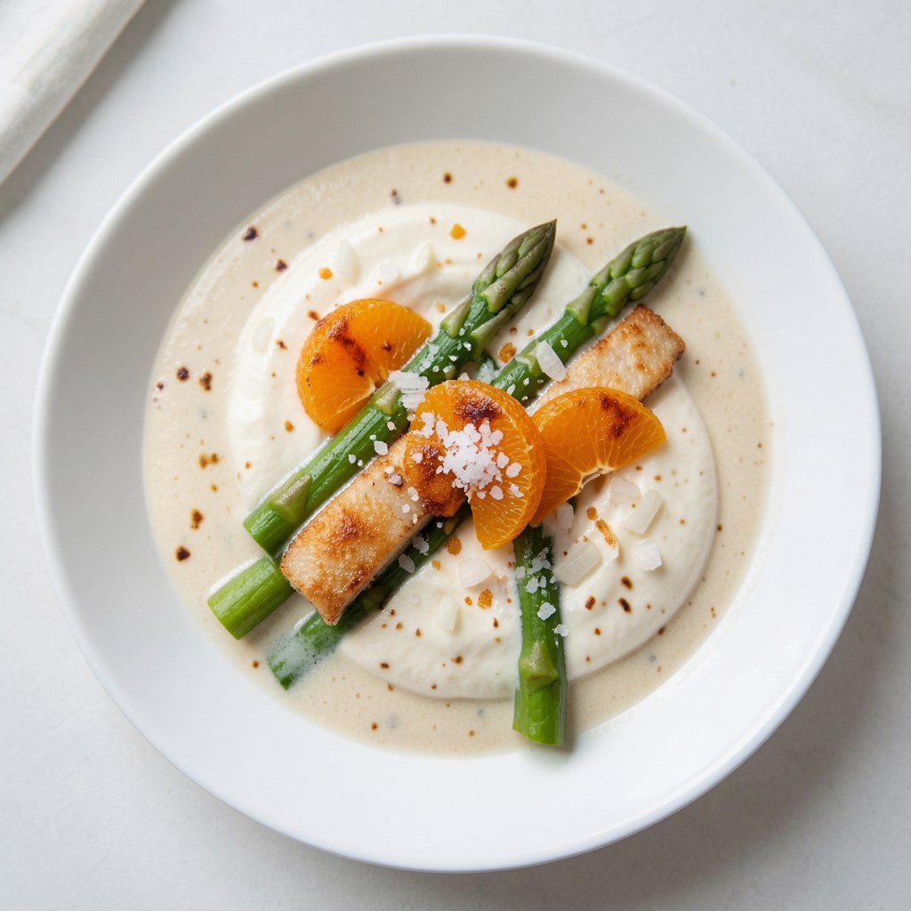 Krem ze zielonych szparag z karmelizowaną pomarańczą