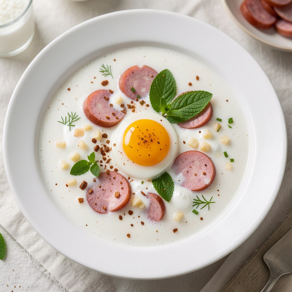 Tradycyjny barszcz biały z jajkiem i kiełbasą