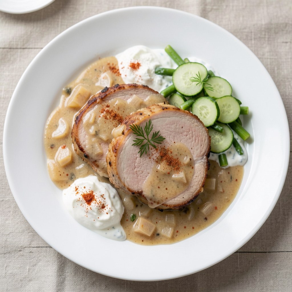 Schab w sosie z surówką