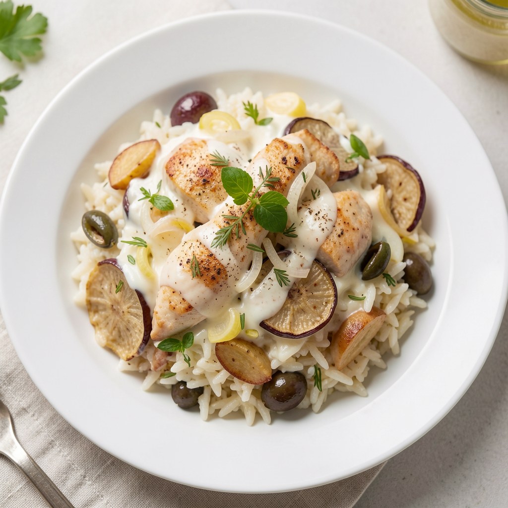 Ryż ze śmietaną i bakłażanem