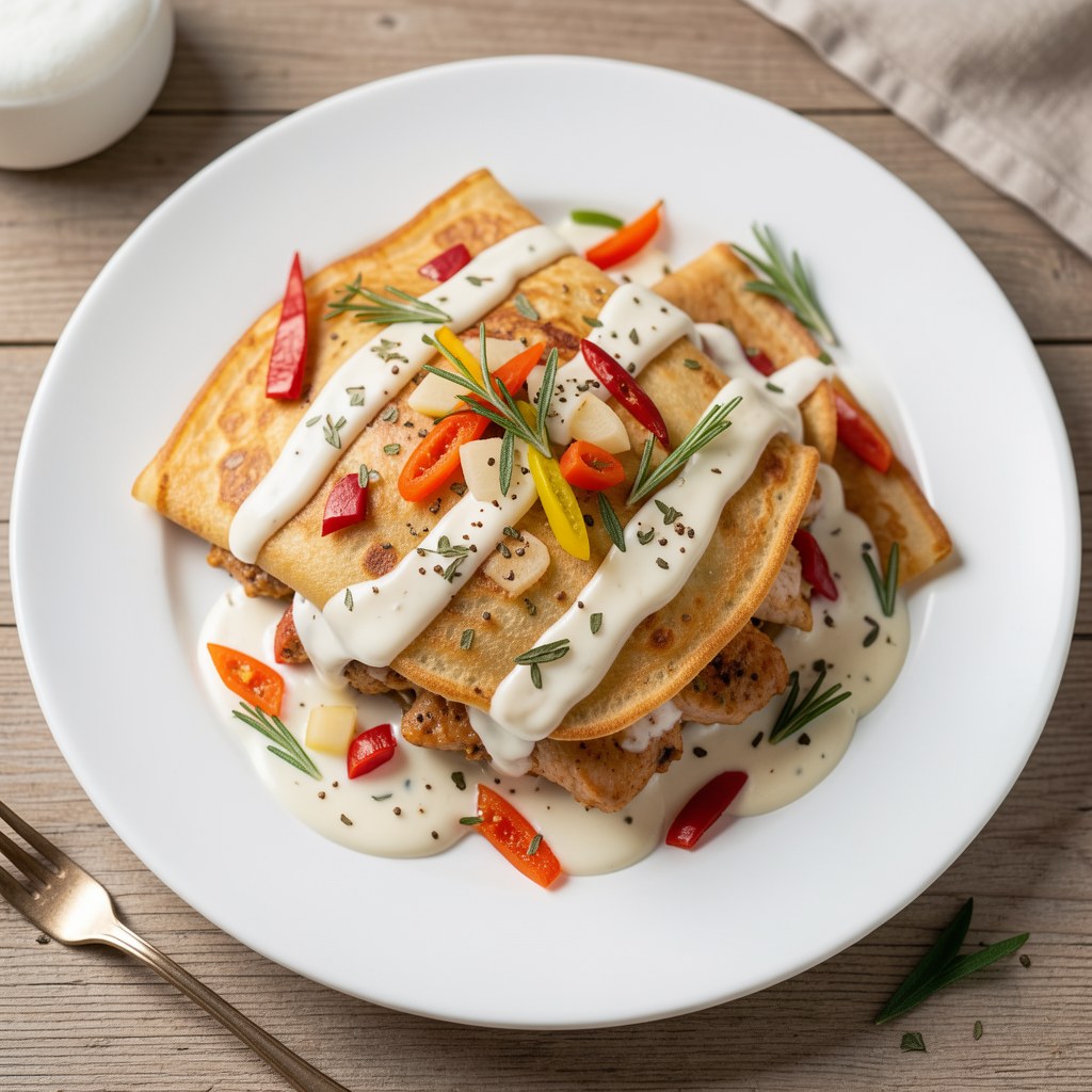 Naleśniki z kurczakiem z sosem czosnkowym