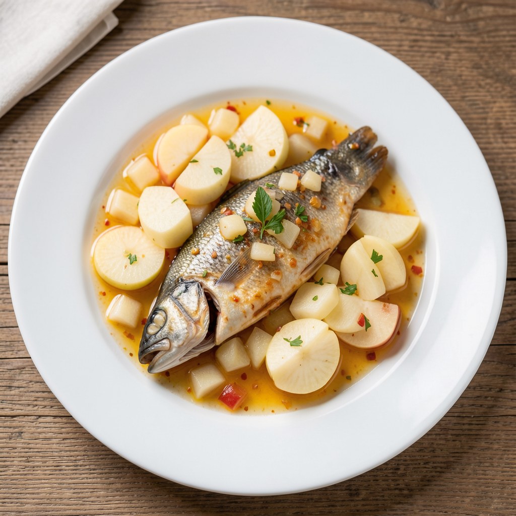 Leszcz z chrzanem i jabłkami