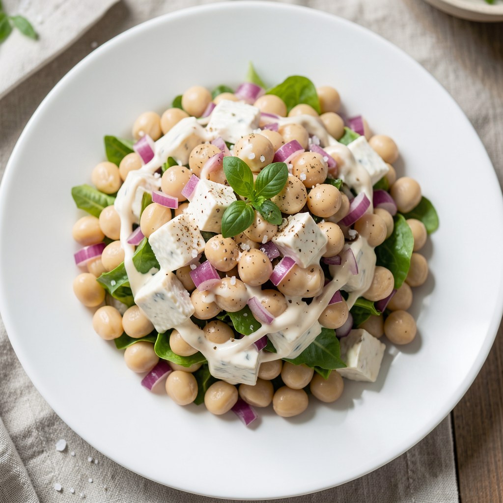 Sałatka z bobu z serem pleśniowym