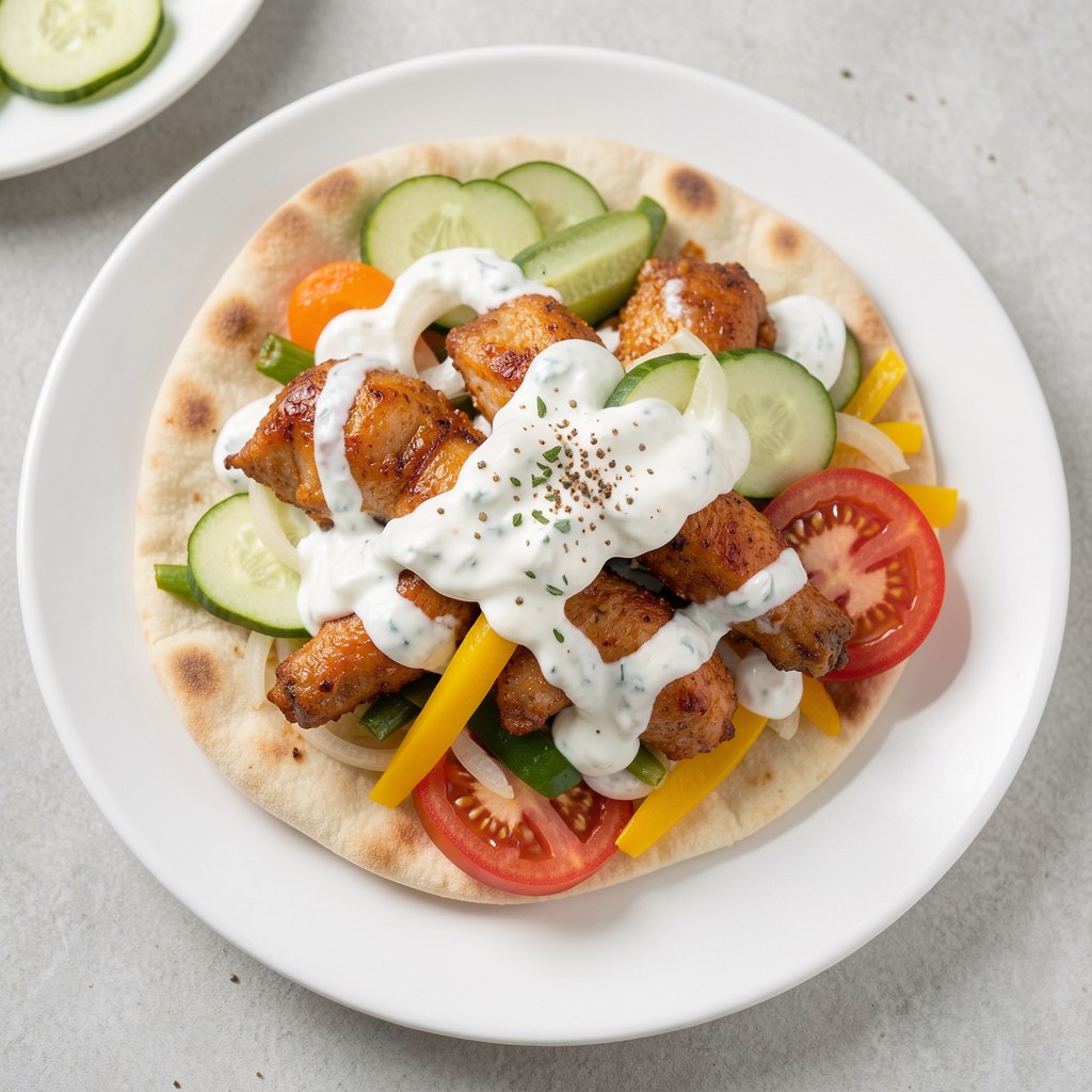 Pita z kurczakiem hoi sin, warzywami i pikantnym sosem tzatziki