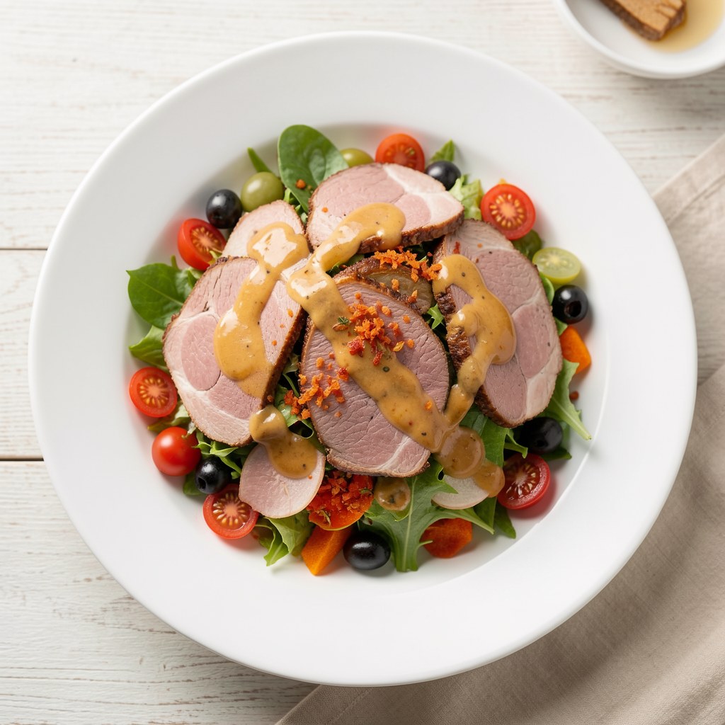 Sałatka z dodatkiem pieczonej polędwicy