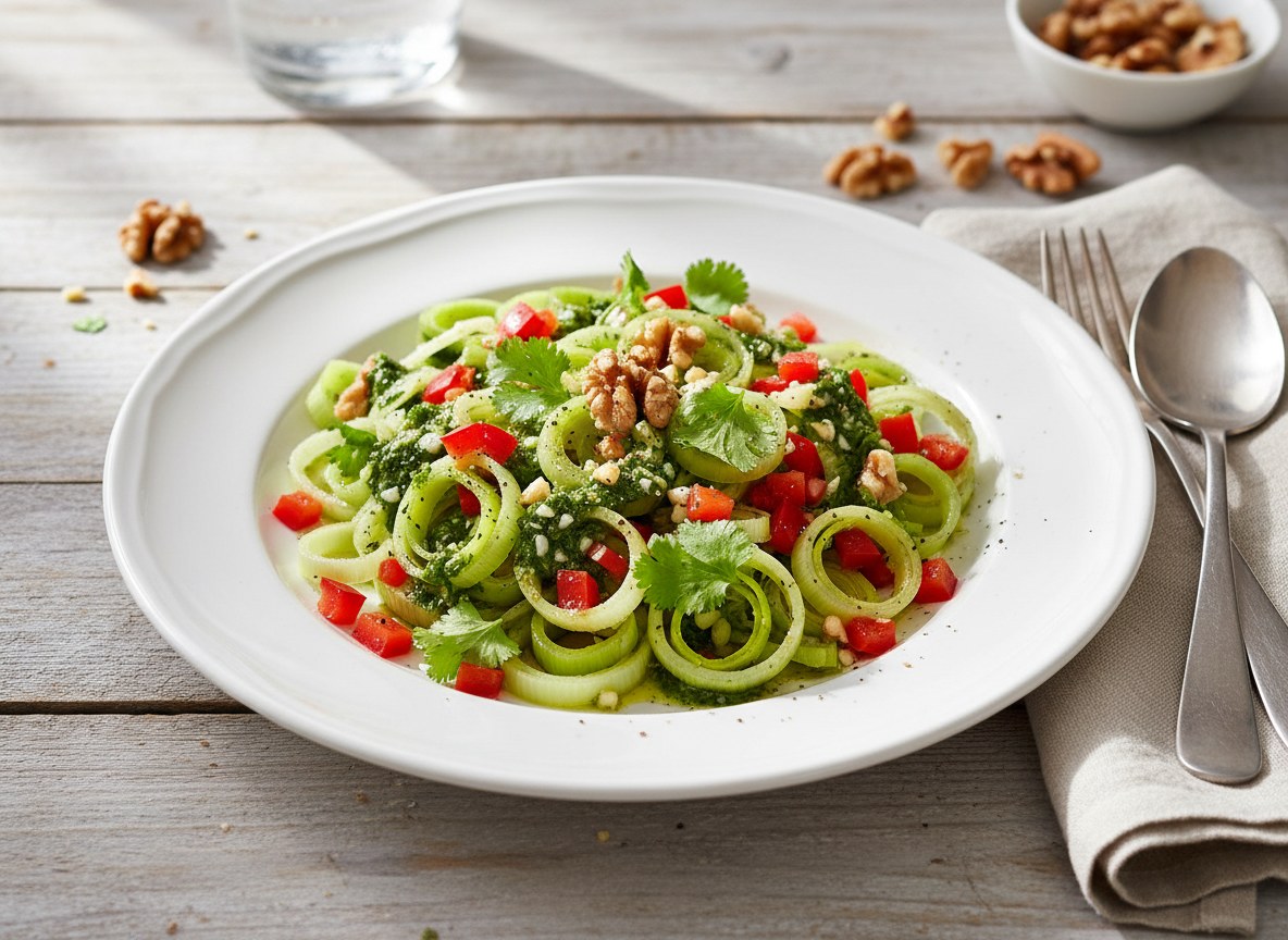 Sałatka z porów z orzechami i papryką