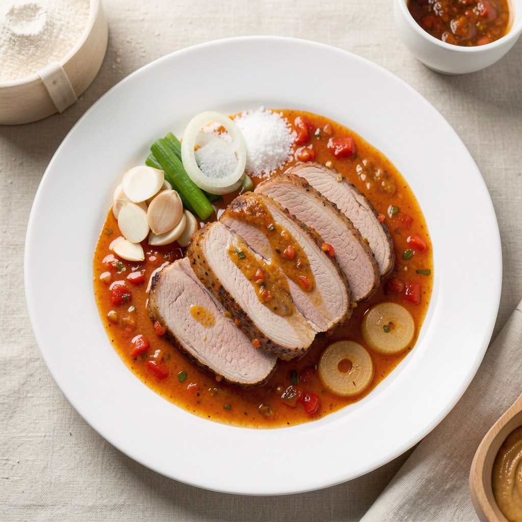 Schab w sosie paprykowo musztardowym