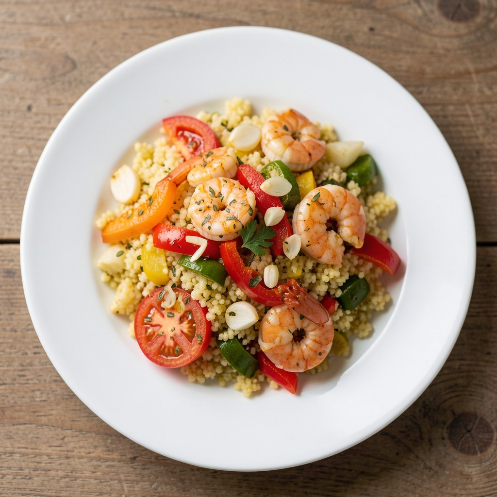 Kuskus z warzywami i krewetkami