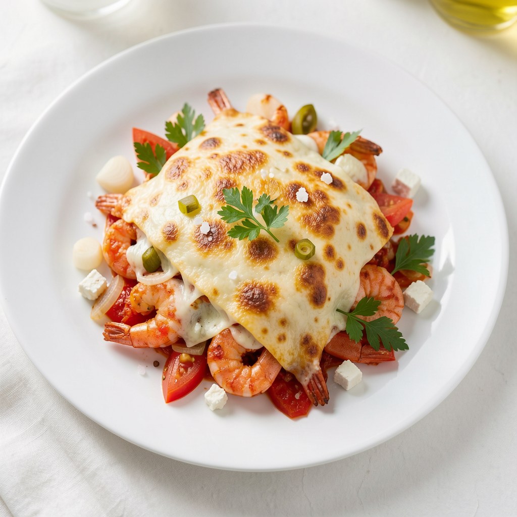 Saganaki z krewetkami