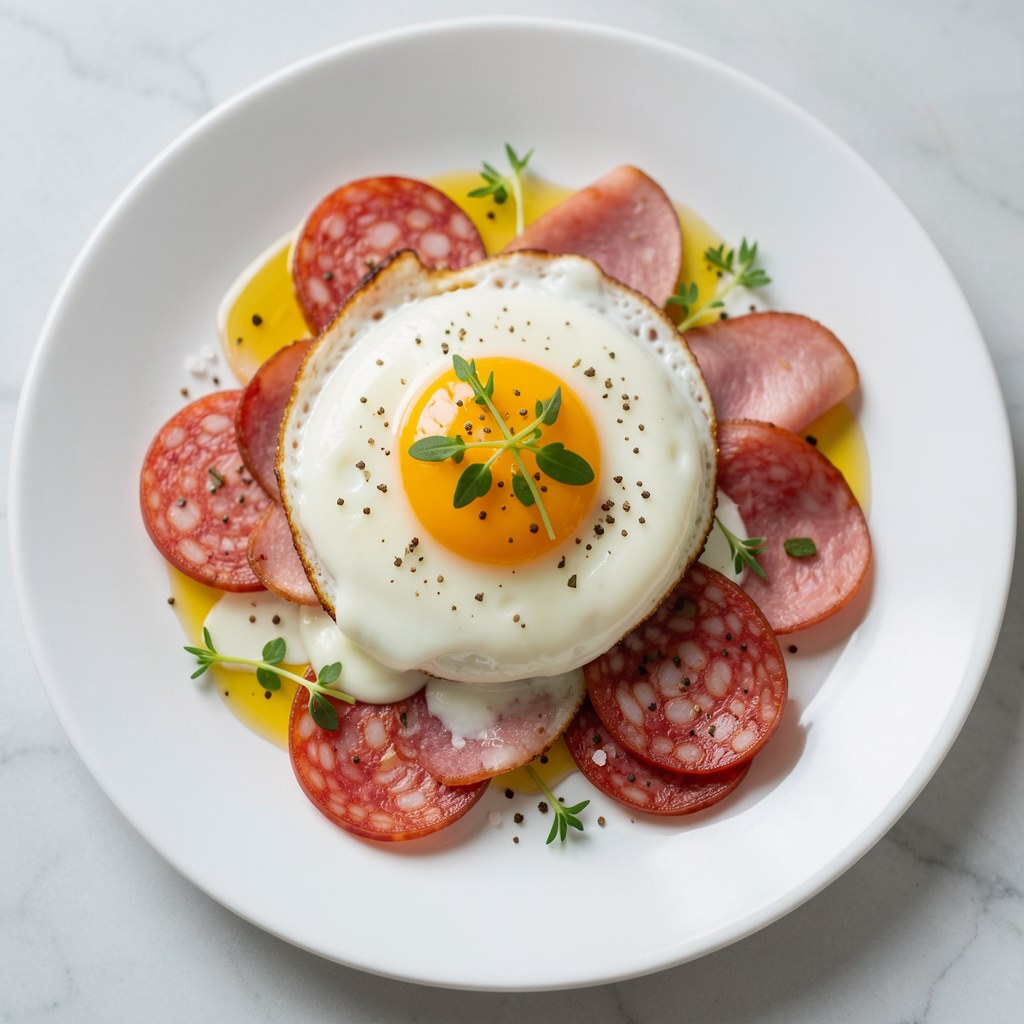 jajko z serem, wędliną i salami
