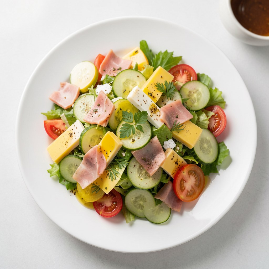 Sałatka z serem, szynką, selerem naciowym